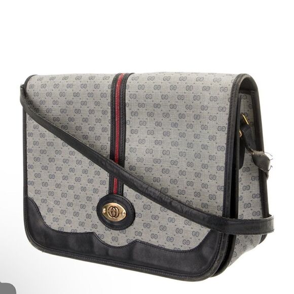 Gucci vintage navy micro Gg and black leather bag - Picture 2 of 16